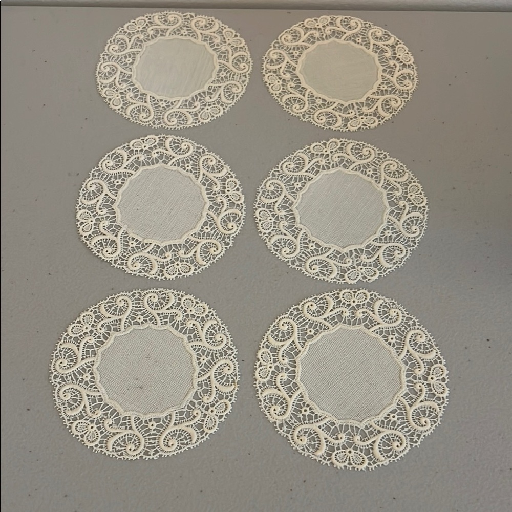 NEW in Package, Linen Doilies, Made in Italy, Set of 6, VTG 50’s, Ivory, 4 Inch